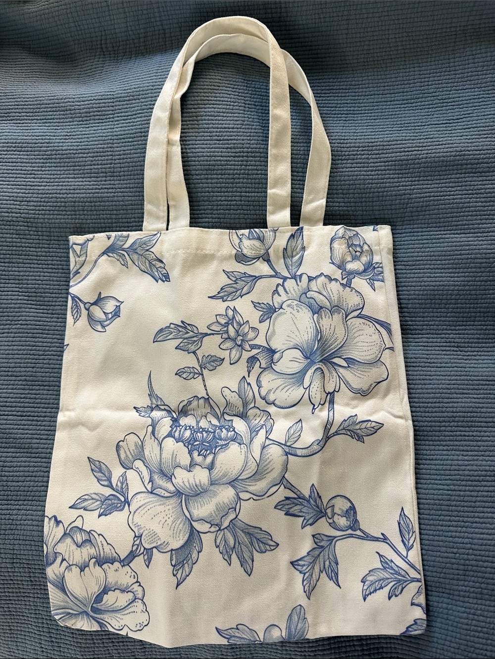 Small Canvas Tote with Blue Floral Pattern